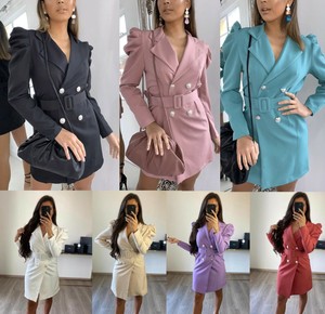 balloon sleeve belted blazer dress