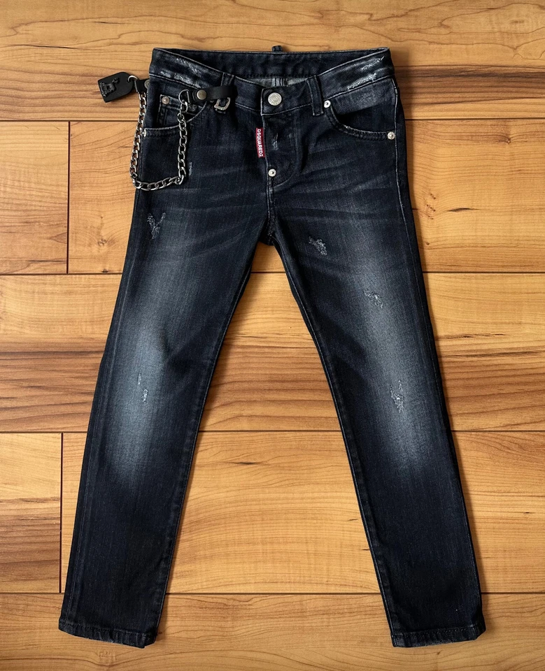 100%ORIG DSQUARED DISTRESSED STRETCH JEANS JUNGEN GR.8Y MIT KETTE DQ00W9_D00GV - Bild 2 von 4