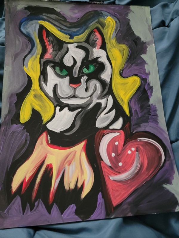 11x15 Cat Abstract Painting On Paper Acrylic Original 