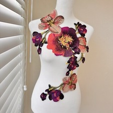 Purple and pink Applique 21  x 12   Big Patch Embroidered Flowers