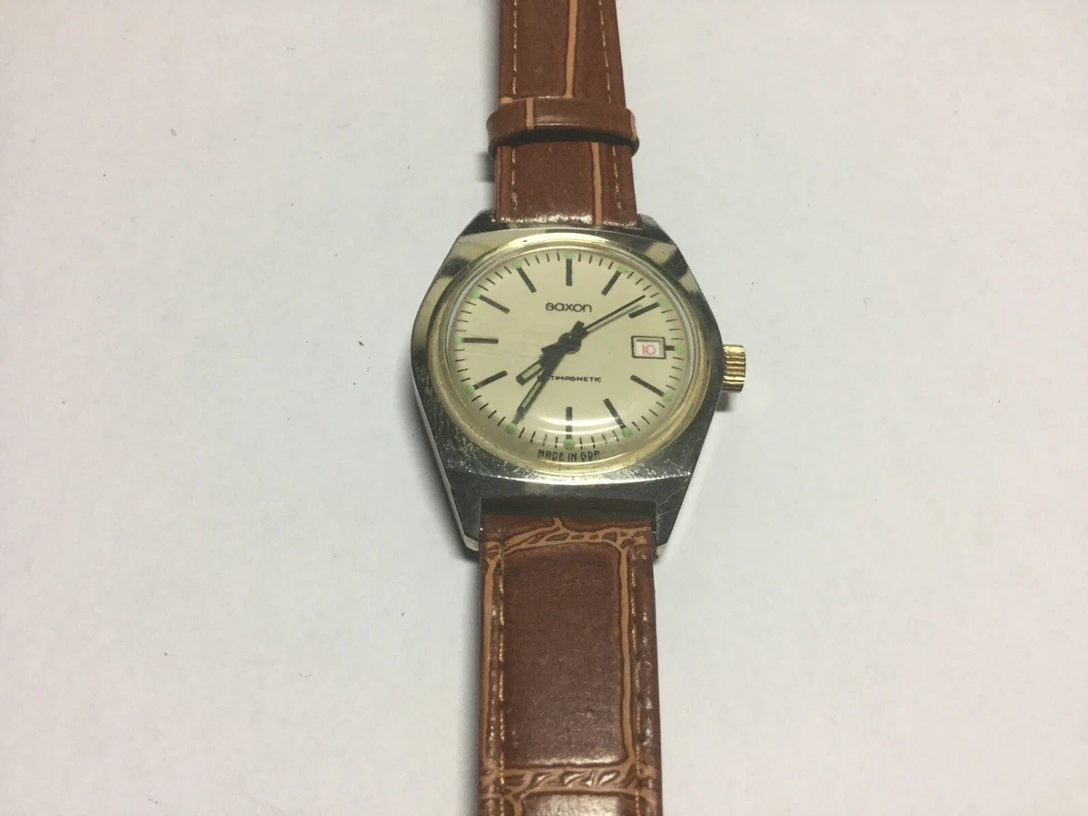 SAXON ANTIMAGNETIC GERMAN DEMOCRATIC REPUBLIC DATE MENS WATCH WORKING
