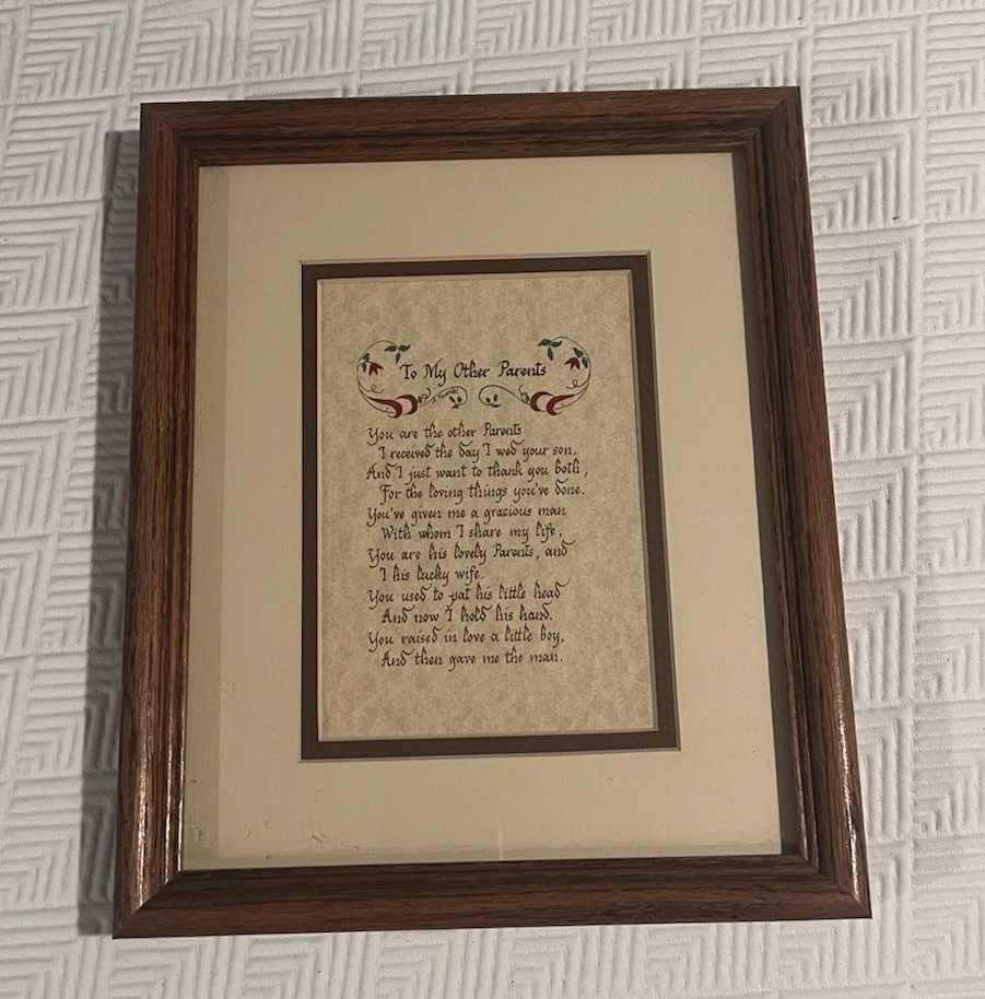 VTG Rustic Wooden Framed Poem Art “To My Other Parents” Daughter In Law *READ* - Image 2 of 4