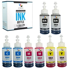 8PK Replacement Ink Bottles for Epson 664 2 Black 2CMY Combo Packs Expression ET