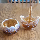 New ListingFENTON Amber White Carnival Glass SET Decorative Basket and bowl. STAMPED