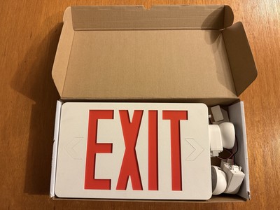 Halco LED Exit Sign w/ Emergency Lights   Red Letters, 120/277V (Model 95005)