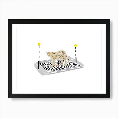 Gepard Leopard auf Zebrakreuzung gerahmtes Wandbild Poster Leinwanddruck Bild