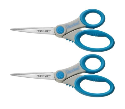 2x Westcott E-30781 00 Microban Softgrip Schere, 21 cm, blau-grau - 2 Stück