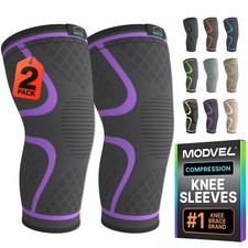 Modvel Compression Knee Brace for Women  Men - 2 Pack X-Large, Purple