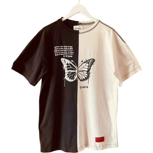 CHNGE Oversized Graphic Tee Dress S Black White Butterfly Organic Cotton Street