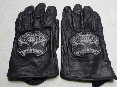 Men's Short Leather Motorcycle Gloves-Reflective Skull  -Biker First  XL