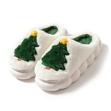 Christmas Slippers For Women Men Soft Warm Cotton 9-10 Women/8-8.5 Men White