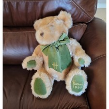 Harrods 1995 Teddy Bear Green Velvet Bow Embroidered Logo Plush Toy.