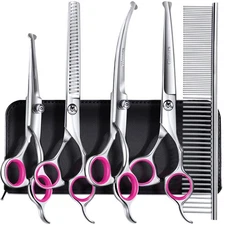 Gimars Professional 4CR Stainless Steel 6 in 1 Grooming Scissors for Dogs wit...