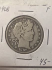 1908-P Barber Half Dollar 50 Cents Fine+ Philadelphia US 90% Fine Plus