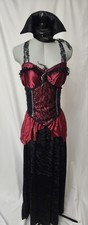 Ladies Red And Black Vampire Halloween Costume Dress Corset Collar Sz Med 8-10