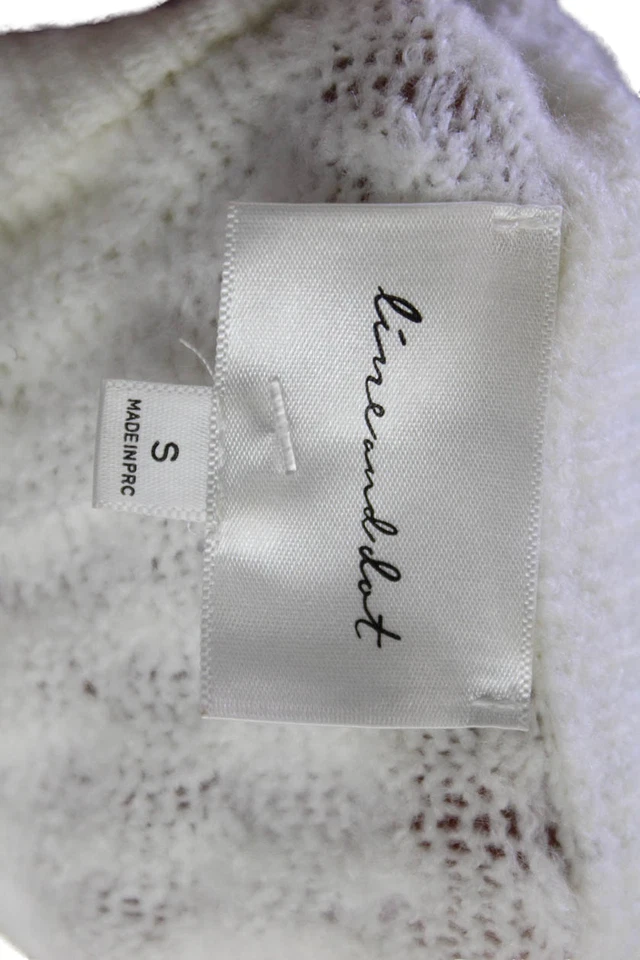 Линия и точка женщин текстурированный вязаный круглый вырез длинным рукавом свитер белый размер S - Изображение 4 из 4