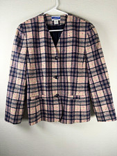 Vintage Pendleton Women s Blazer Size 8 Pink Navy Plaid 100 Virgin Wool USA