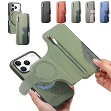 For iPhone 15 16 17 Pro Max 2-in-1 Magnetic Detachable Flip Zipper Wallet Case 