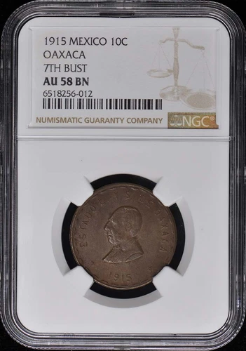 1915 MEXICO OAXACA 10C NGC AU58BN