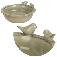 VogelträNke Vogelbad GrüN Porzellan 23X23X10 Cm Garten Vogelbecken Wasserschale