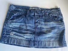 Y2K American Eagle Denim Mini Skirt Medium Wash Light Distressed Size 8 Button