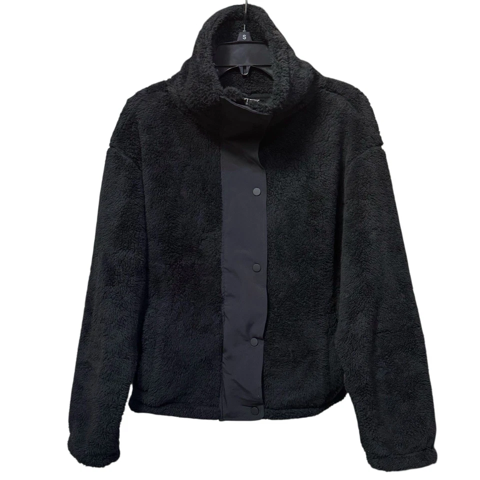 Chaqueta Eddie Bauer Exterior Sherpa Peluche Polar Cremallera Completa a Presión Talla S Negra Suave Foto 2 de 4
