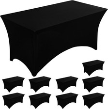 10 Pack 6Ft Black Table Cover Spandex Fitted Tablecloths Rectangle Wrinkle-Free