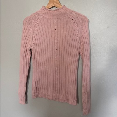 Women's Size S Vintage 90s B Moss Mock Neck Roll Neck Light Pink Cable Sweater