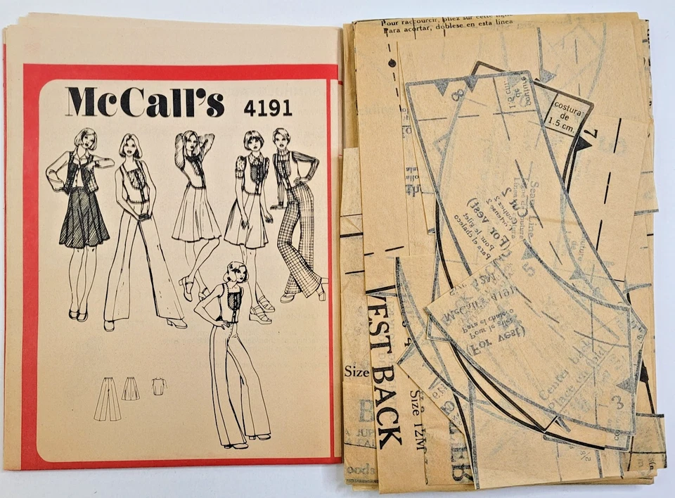 VTG 70s McCalls Sew Pattern 4191 Misses Vest Gored Skirt Pants Sz 12 PARTIAL CUT - Image 3 of 3