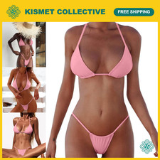 Sexy Triangle Thong Bikini Set for Women - Br...
