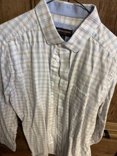 Johnston & Murphy Men's Blue White Plaid Cotton Long Sleeve Button-Up Shirt