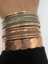 Set of 3 Handmade Copper Cuff Bracelets – Unisex Adjustable Healing Jewelry