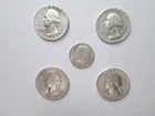 Lot of 4 US Washington Quarters 1942 & 1 Roosevelt Dime 90% Silver Coin Lot of 5