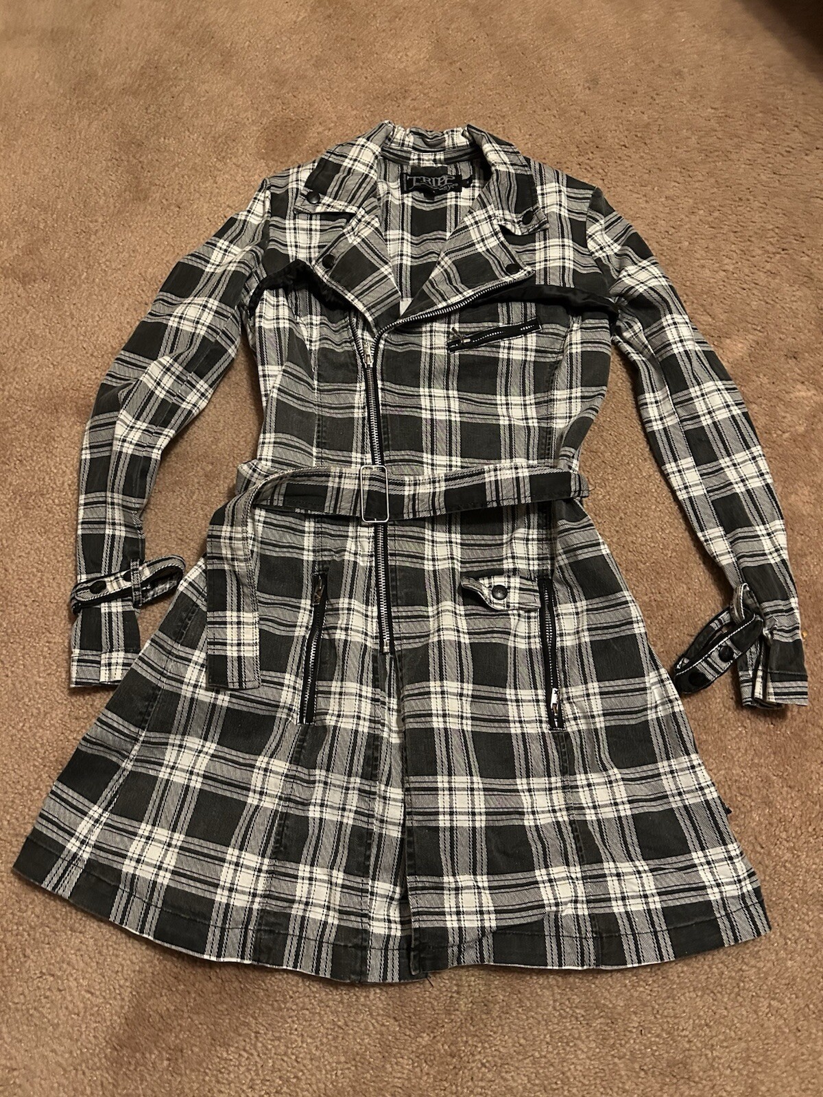 Tripp NYC Womens Plaid Punk Duster Jacket Size Small