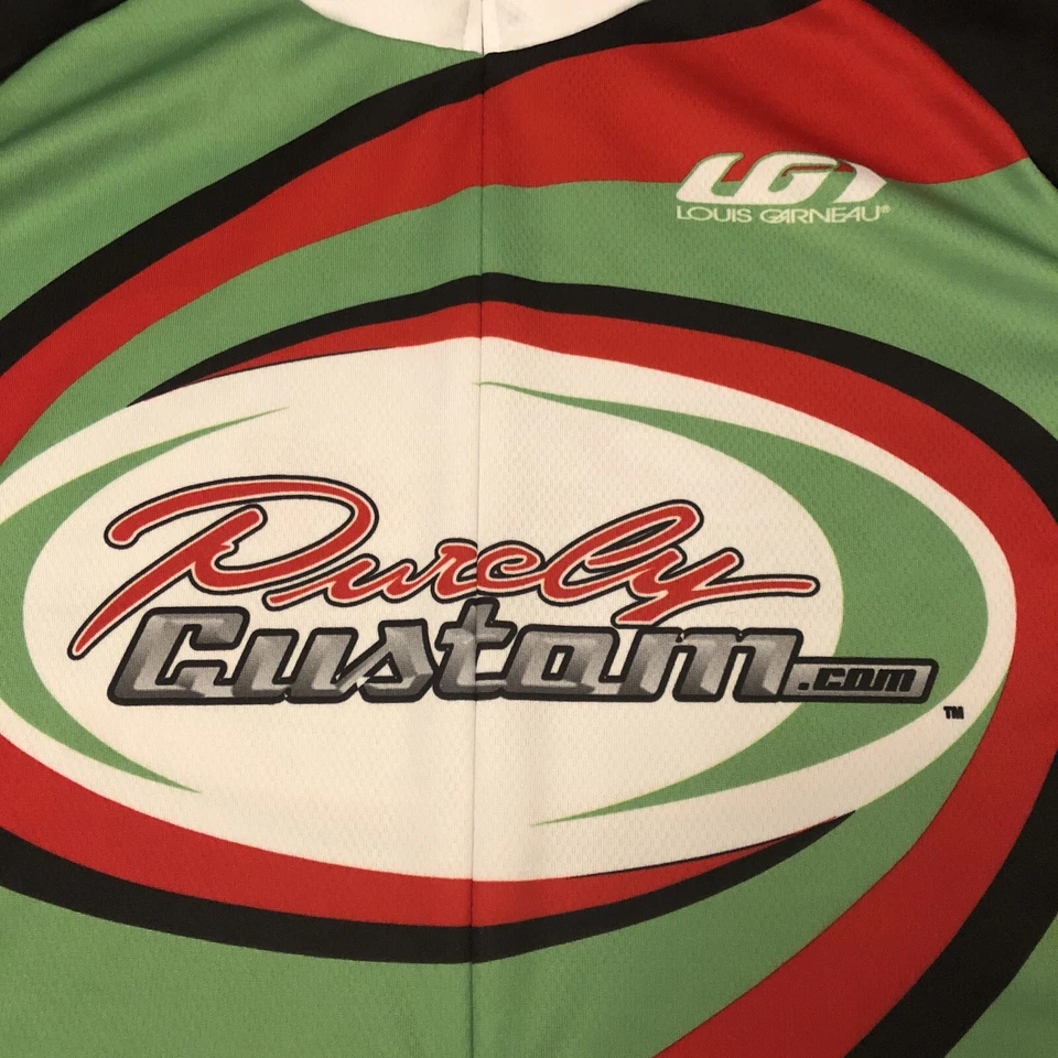 Louis Garneau Men’s Cycling Jersey M Green Red Bike SS Half Zip Purely Custom - Image 2 of 4