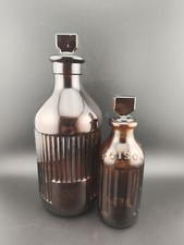 2 Antique 1930-40s Amber Brown UGB Chemists Bottle Poison With Flat Lid Stopper