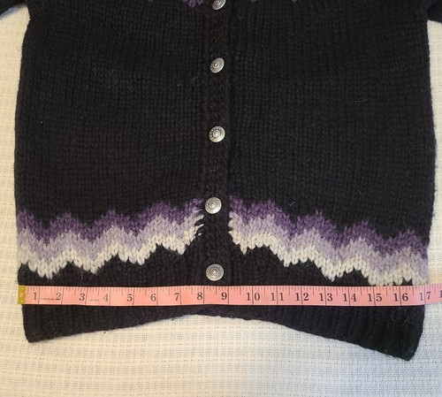 Vintage handgestrickte Island Schurwolle Strickjacke Pullover schwarz lila Cottagecore Unikat - Bild 17 von 21