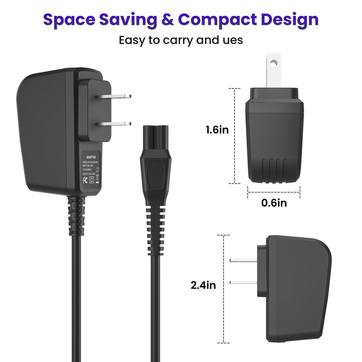 Jewaytec Replacement Charger For Philips Norelco Shavers - 15V AC Adapter For 7000, 5000, 3000 & 9000 Series