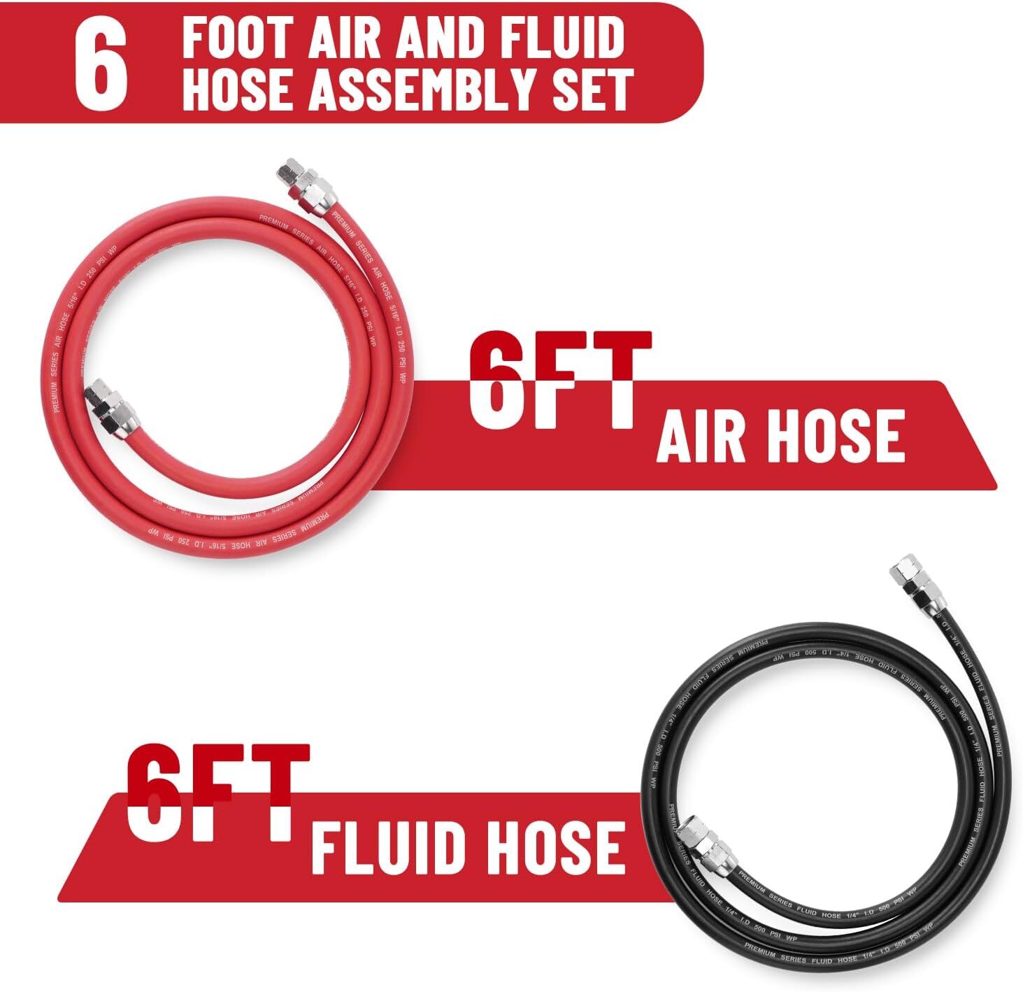 6FT Fluid&Air Paint Spray Hose Assemblies Fitting for Paint Pressure