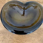 Vintage Freeform Glass Ashtray Trinket Heart Amber Textured Retro Look Blenko