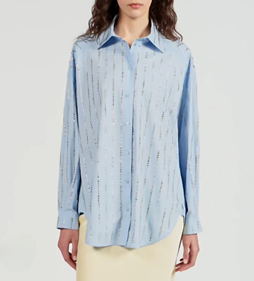 Women Sandro Collared Rhinestone Long Sleeve Blouse Top