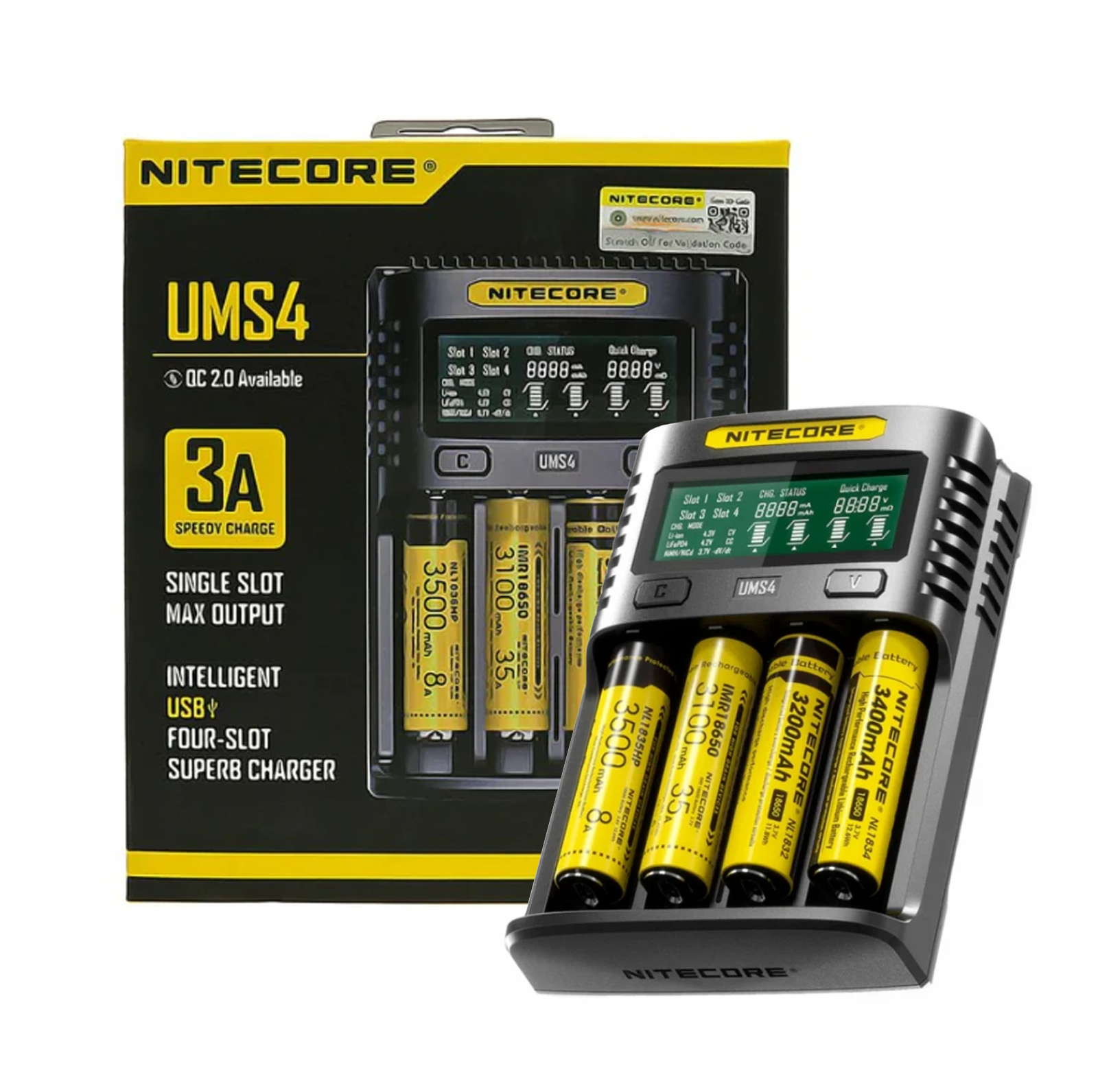 NITECORE UMS4 Intelligent USB Superbo Caricabatterie Batteria Ricaricabile Ioni