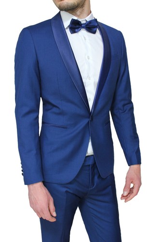 ABITO UOMO DIAMOND RASO BLU CHIARO COMPLETO SLIM FIT SMOKING ELEGANTE  CERIMONIA | eBay