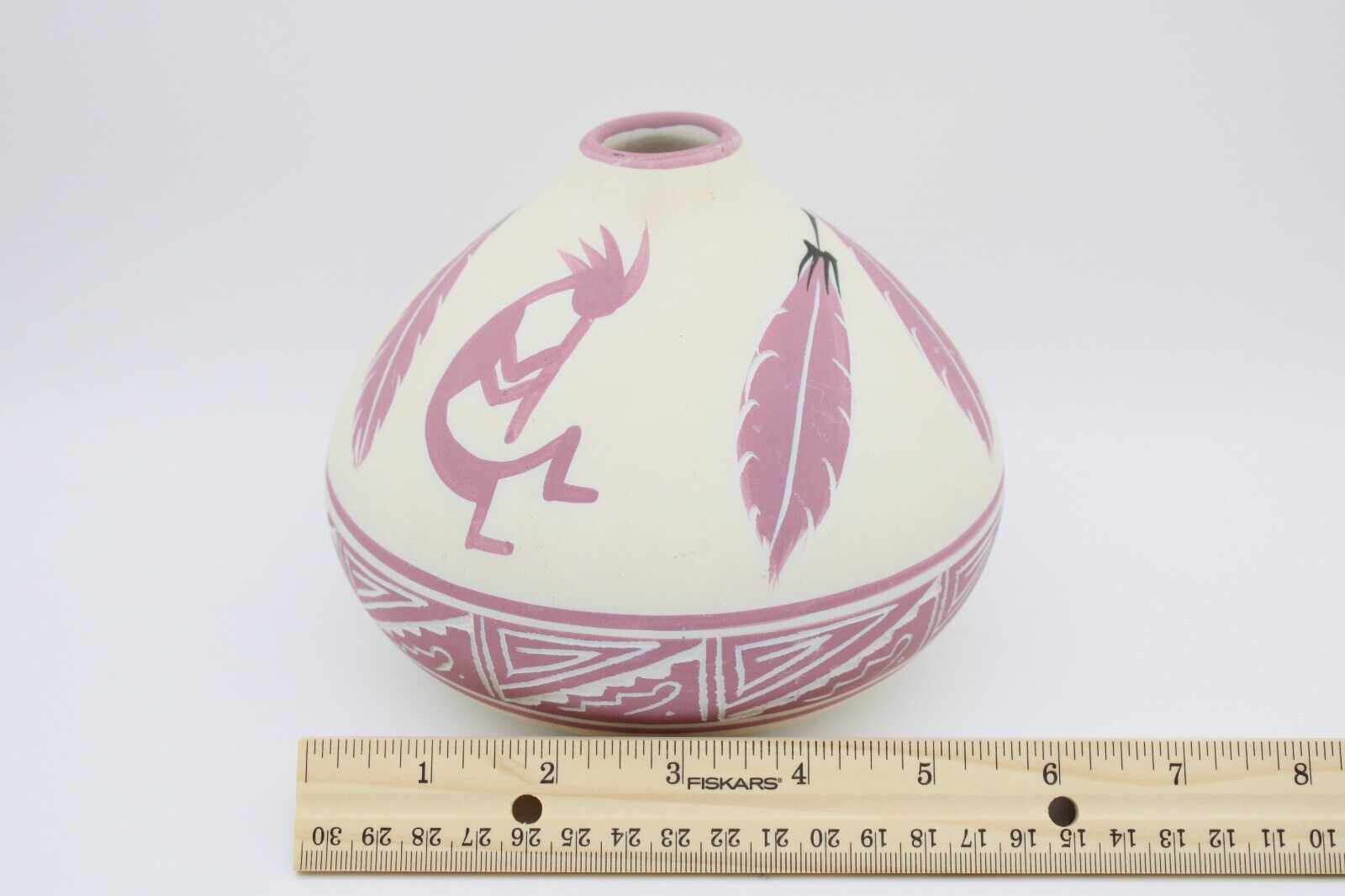 Vintage Navajo Pink Pottery Vase With Feather