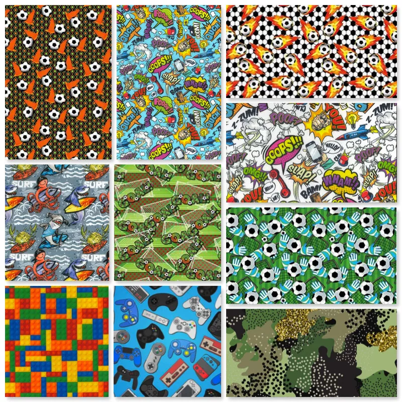 COTTON FABRIC LEGO-BRICKS POW-WOW SURFER CAMO GAMING DRAGONS FOOTBALL TEAM  GOAL