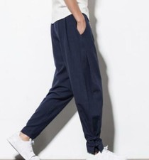 Retro Mens loose Chinese style harem pants wide leg long trouser