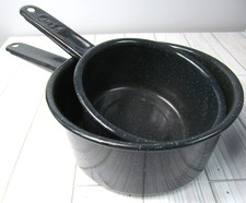 2 sartenes de colección CINSA utensilios de porcelana esmaltados negro blanco moteado utensilios de cocina ollas Z5
