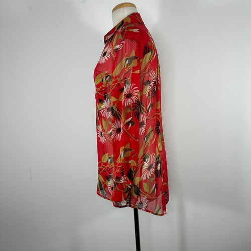 Equipment Daddy geblümte rote Seide transparente Knopfleiste Bluse Damen Größe XS - Bild 2 von 14