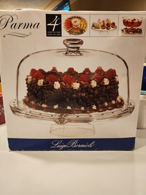 Luigi Bormioli 4 in One Glass Footed Cake Plate With Dome Cover | eBay