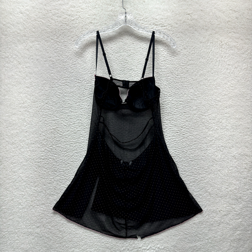 Vestido sin Mangas Y2K Vintage L Grande Negro Rosa Lunares Malla Coqueta Hada Grunge - Imagen 2 de 8
